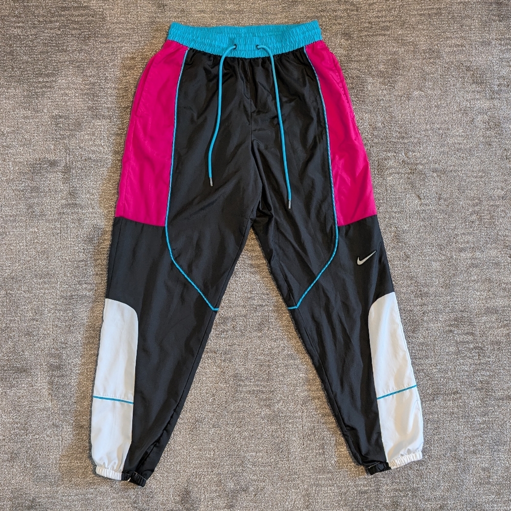 Nike Neon Colorblock Black Track Pants - Fireberry Throwback - Small